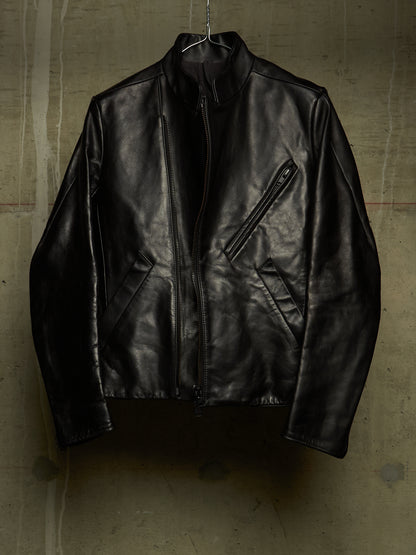 The Viridi-Anne 00s Black Steerhide Leather Asymmetric Zip Rider Jacket