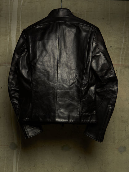 The Viridi-Anne 00s Black Steerhide Leather Asymmetric Zip Rider Jacket