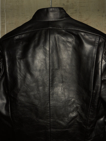 The Viridi-Anne 00s Black Steerhide Leather Asymmetric Zip Rider Jacket
