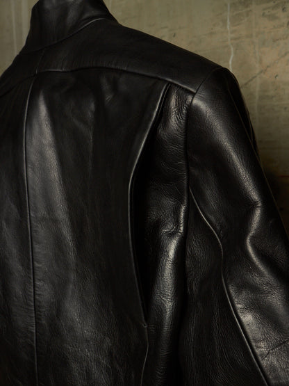 The Viridi-Anne 00s Black Steerhide Leather Asymmetric Zip Rider Jacket
