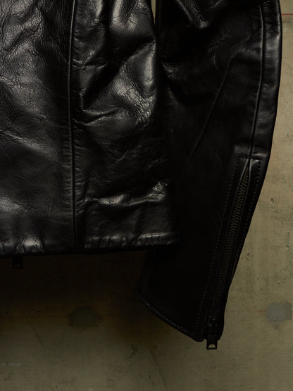 The Viridi-Anne 00s Black Steerhide Leather Asymmetric Zip Rider Jacket