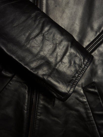 The Viridi-Anne 00s Black Steerhide Leather Asymmetric Zip Rider Jacket