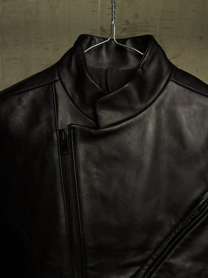 The Viridi-Anne 00s Black Steerhide Leather Asymmetric Zip Rider Jacket