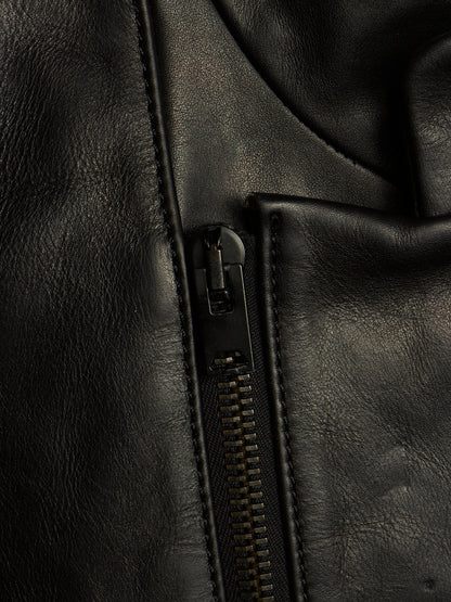 The Viridi-Anne 00s Black Steerhide Leather Asymmetric Zip Rider Jacket