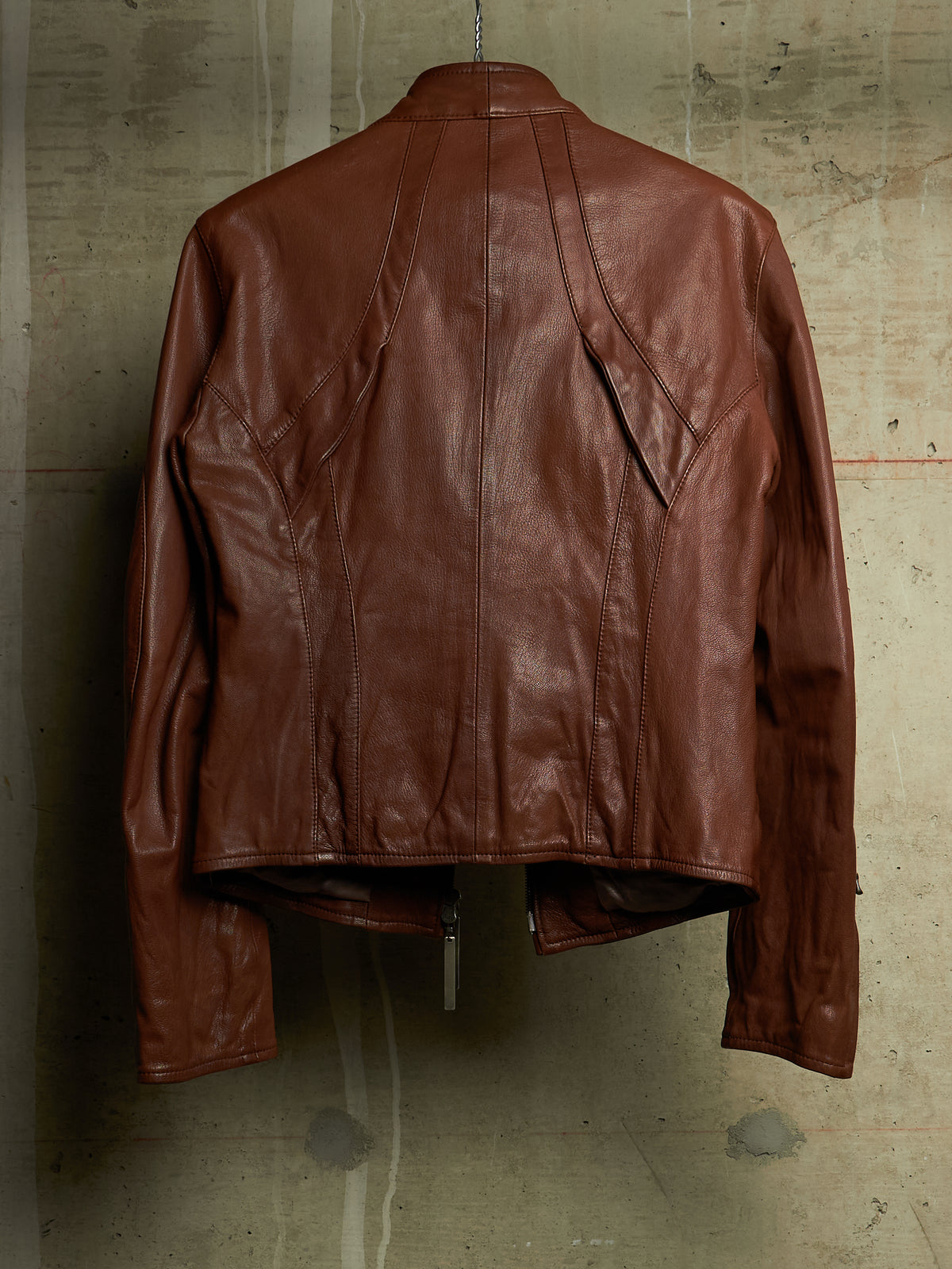 The Viridi-Anne 00s Brown Goatskin Leather Multi Zip Rider Jacket