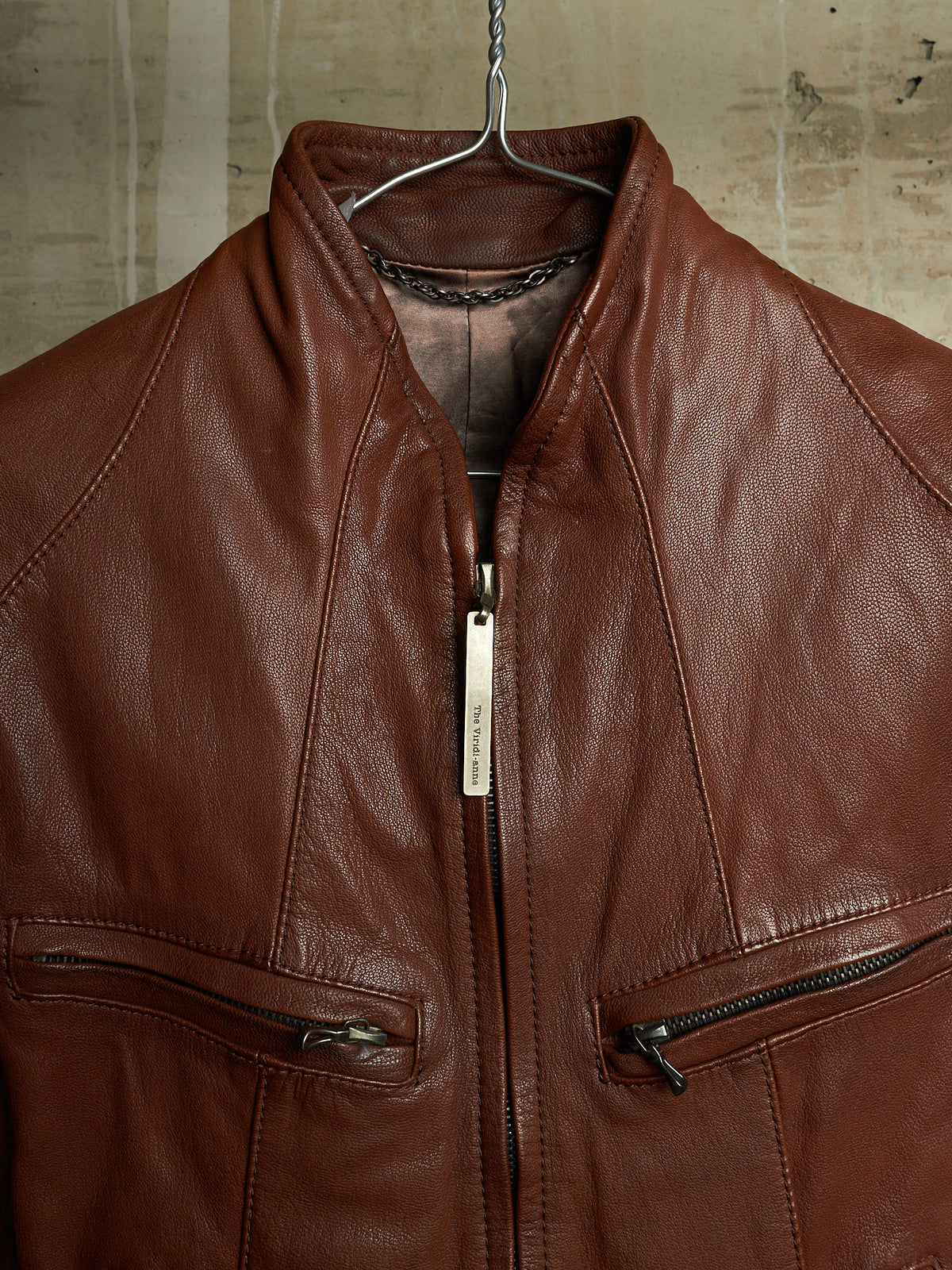 The Viridi-Anne 00s Brown Goatskin Leather Multi Zip Rider Jacket
