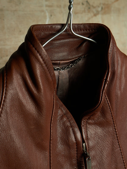 The Viridi-Anne 00s Brown Goatskin Leather Multi Zip Rider Jacket