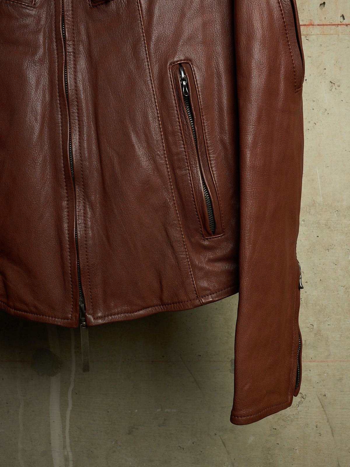 The Viridi-Anne 00s Brown Goatskin Leather Multi Zip Rider Jacket