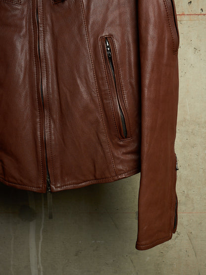 The Viridi-Anne 00s Brown Goatskin Leather Multi Zip Rider Jacket