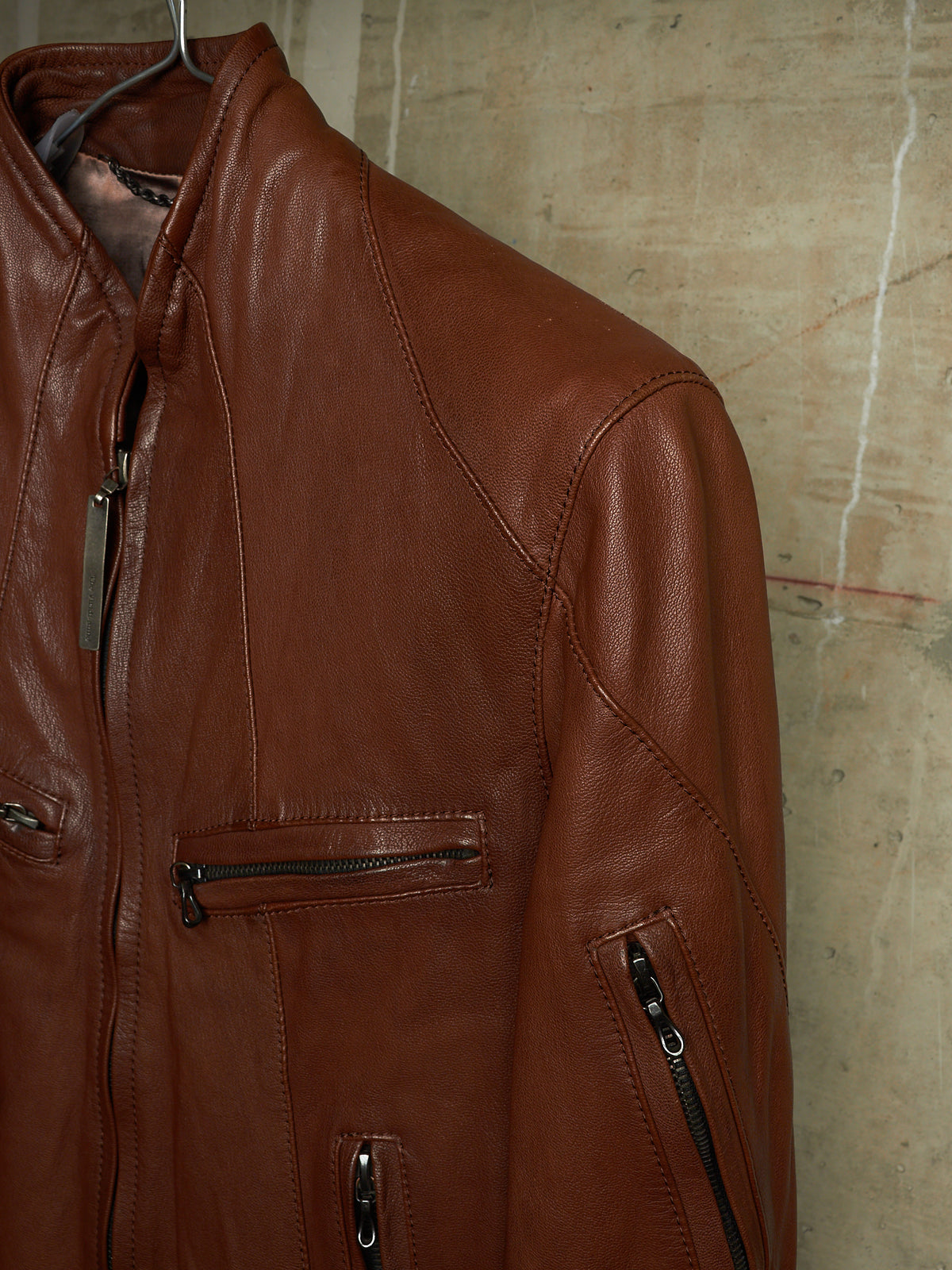 The Viridi-Anne 00s Brown Goatskin Leather Multi Zip Rider Jacket