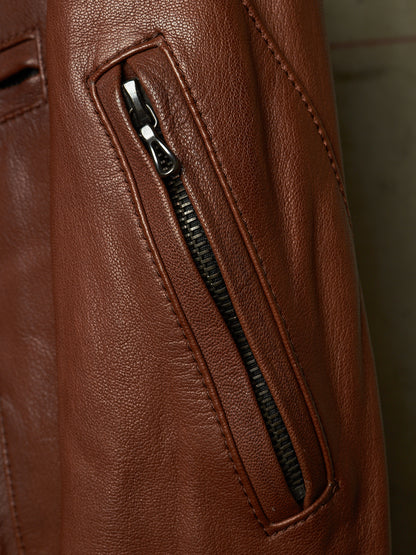 The Viridi-Anne 00s Brown Goatskin Leather Multi Zip Rider Jacket