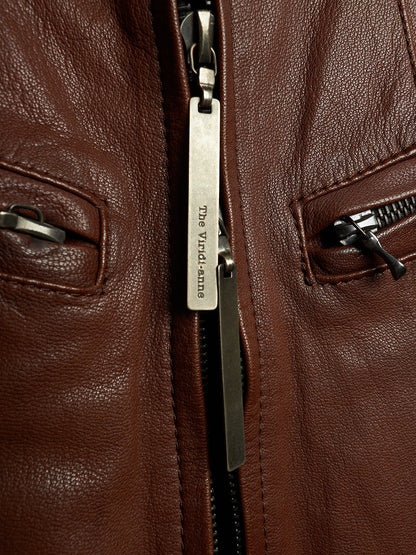 The Viridi-Anne 00s Brown Goatskin Leather Multi Zip Rider Jacket