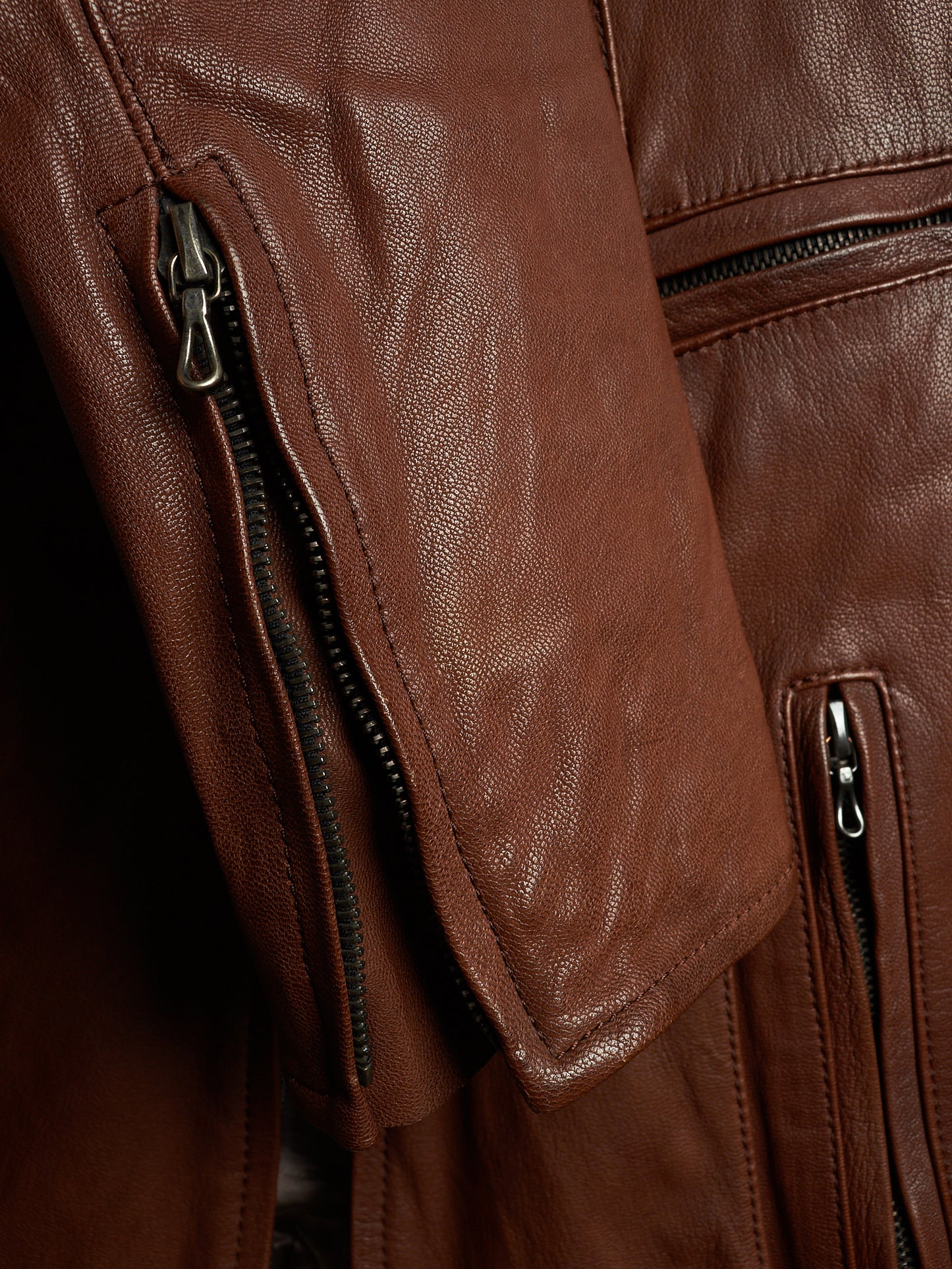 The Viridi-Anne 00s Brown Goatskin Leather Multi Zip Rider Jacket