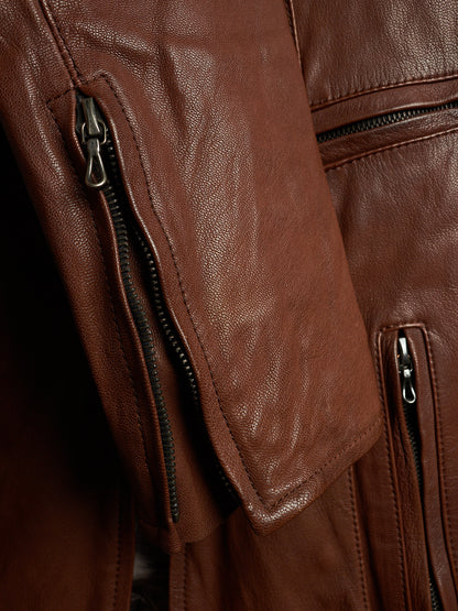 The Viridi-Anne 00s Brown Goatskin Leather Multi Zip Rider Jacket