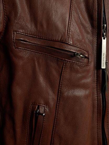 The Viridi-Anne 00s Brown Goatskin Leather Multi Zip Rider Jacket