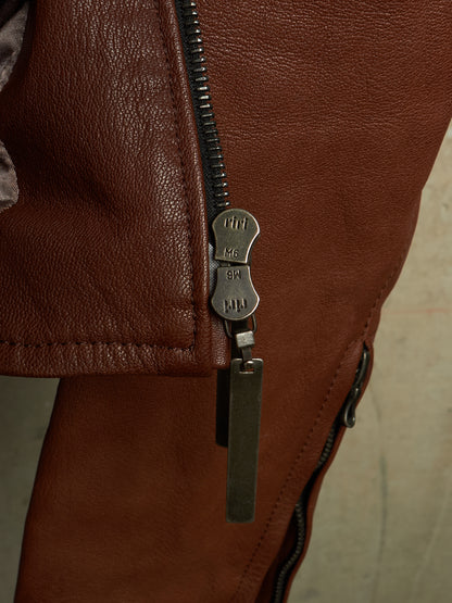 The Viridi-Anne 00s Brown Goatskin Leather Multi Zip Rider Jacket