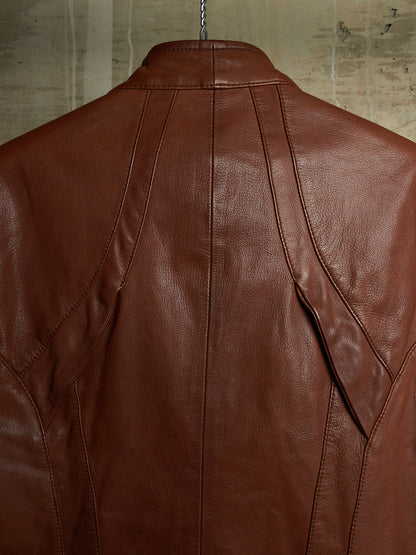 The Viridi-Anne 00s Brown Goatskin Leather Multi Zip Rider Jacket