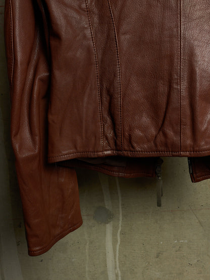 The Viridi-Anne 00s Brown Goatskin Leather Multi Zip Rider Jacket