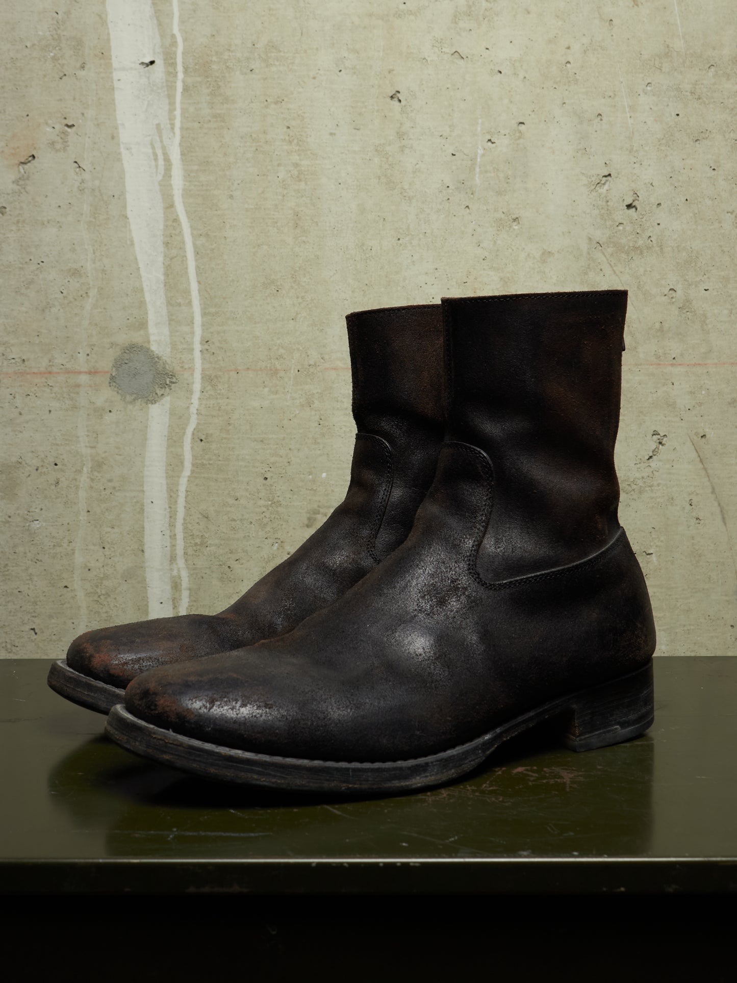 wjk by Jun Hashimoto 00s Dark Brown Reverse Cow Leather Back Zip Boots