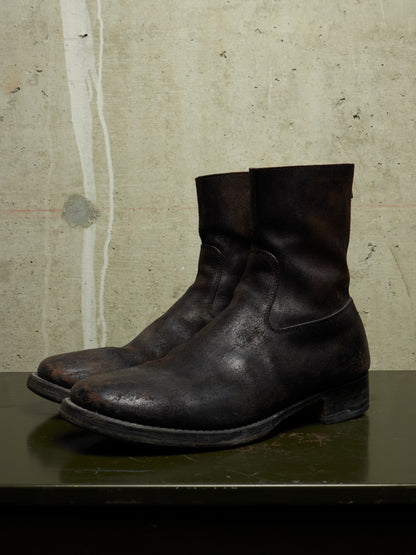wjk by Jun Hashimoto 00s Dark Brown Reverse Cow Leather Back Zip Boots