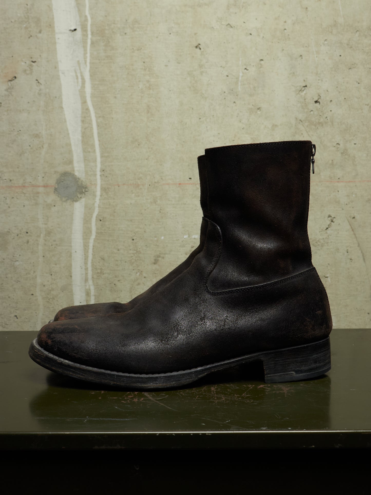 wjk by Jun Hashimoto 00s Dark Brown Reverse Cow Leather Back Zip Boots