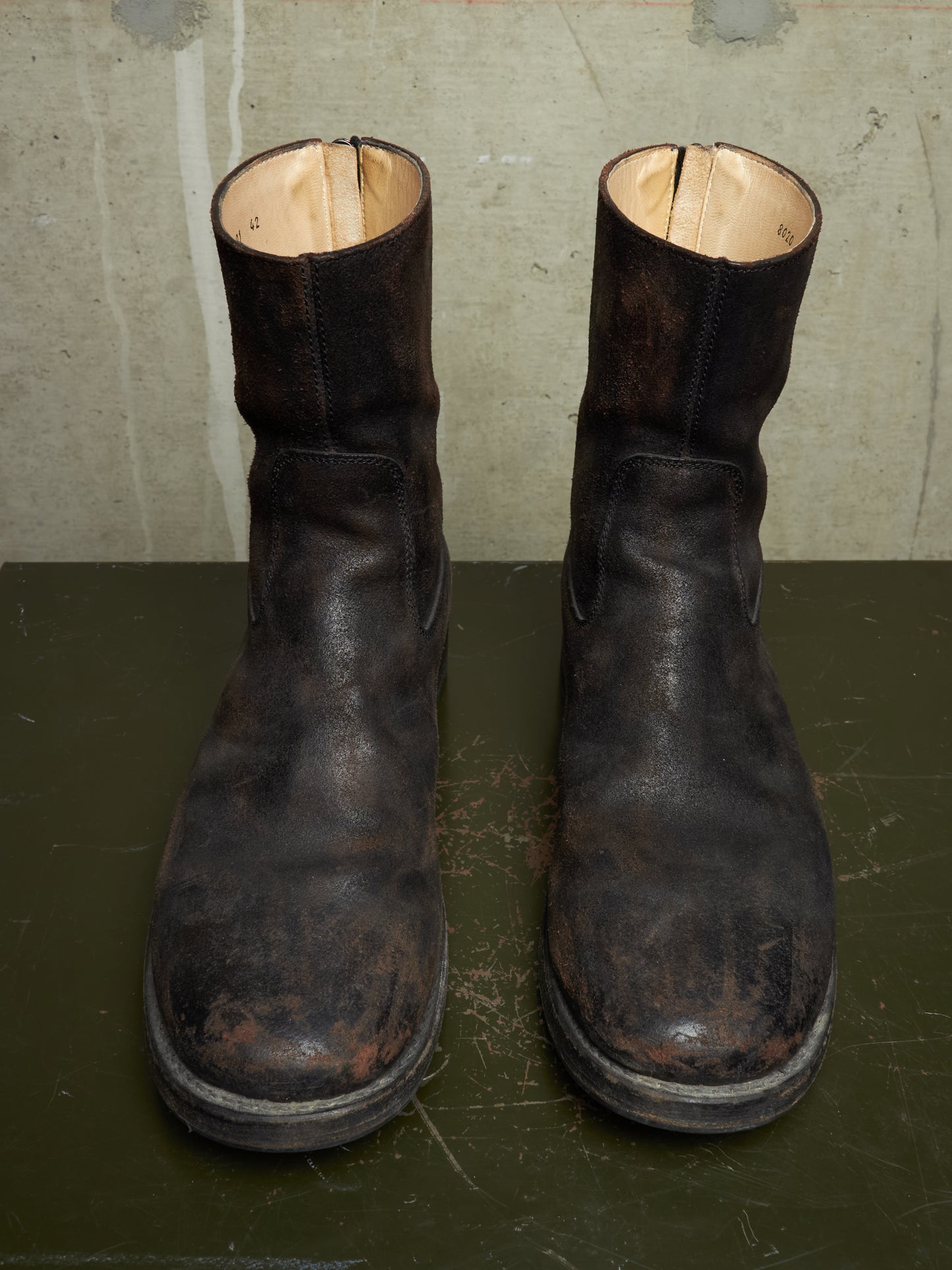 wjk by Jun Hashimoto 00s Dark Brown Reverse Cow Leather Back Zip Boots