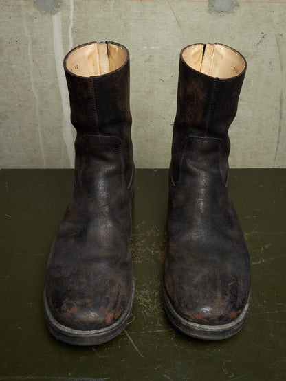 wjk by Jun Hashimoto 00s Dark Brown Reverse Cow Leather Back Zip Boots