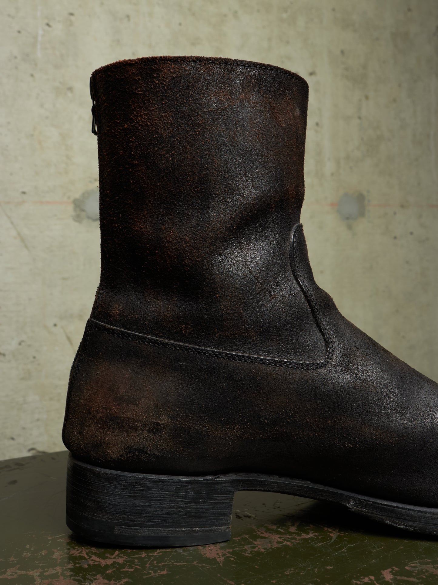 wjk by Jun Hashimoto 00s Dark Brown Reverse Cow Leather Back Zip Boots
