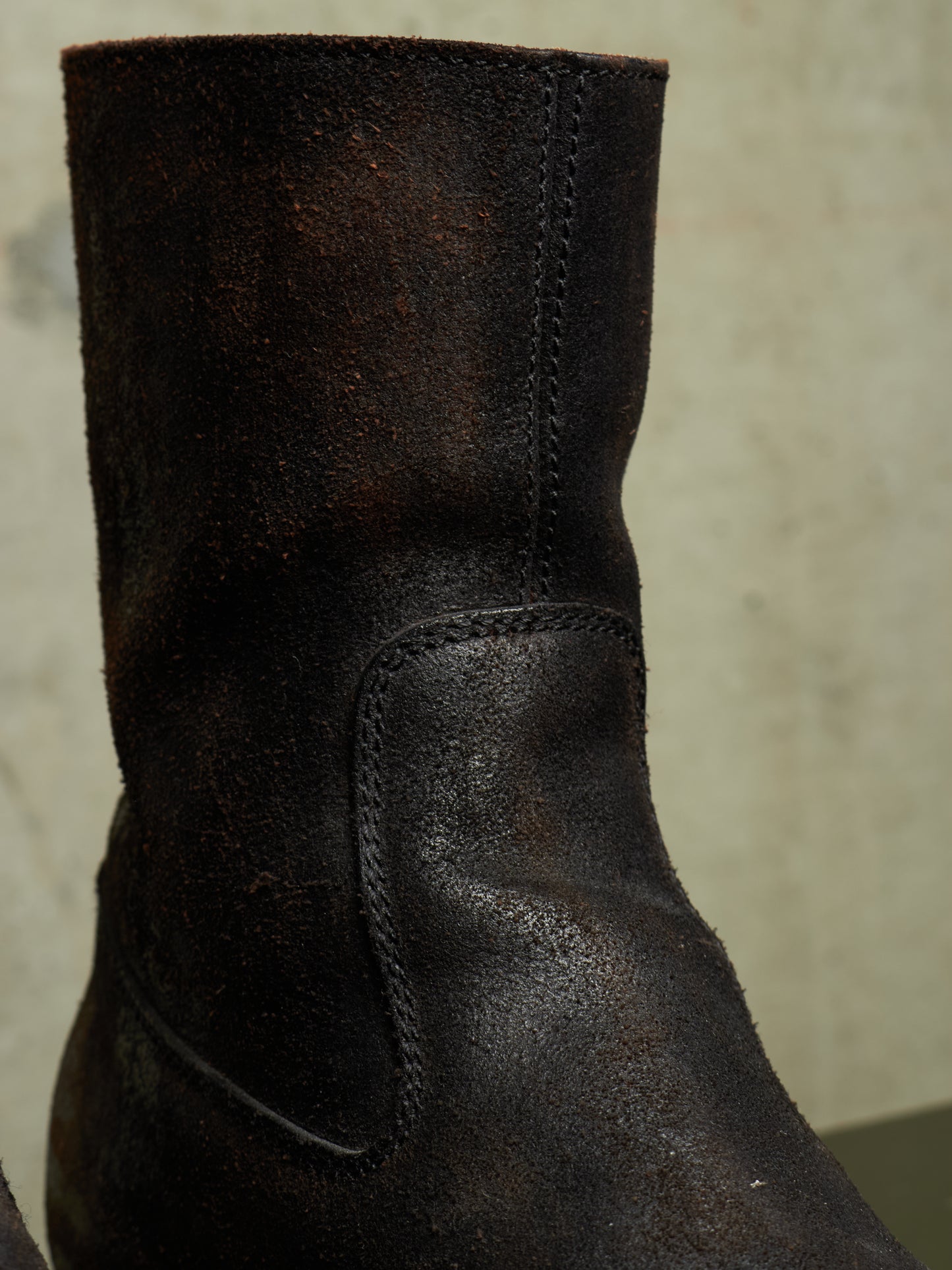 wjk by Jun Hashimoto 00s Dark Brown Reverse Cow Leather Back Zip Boots
