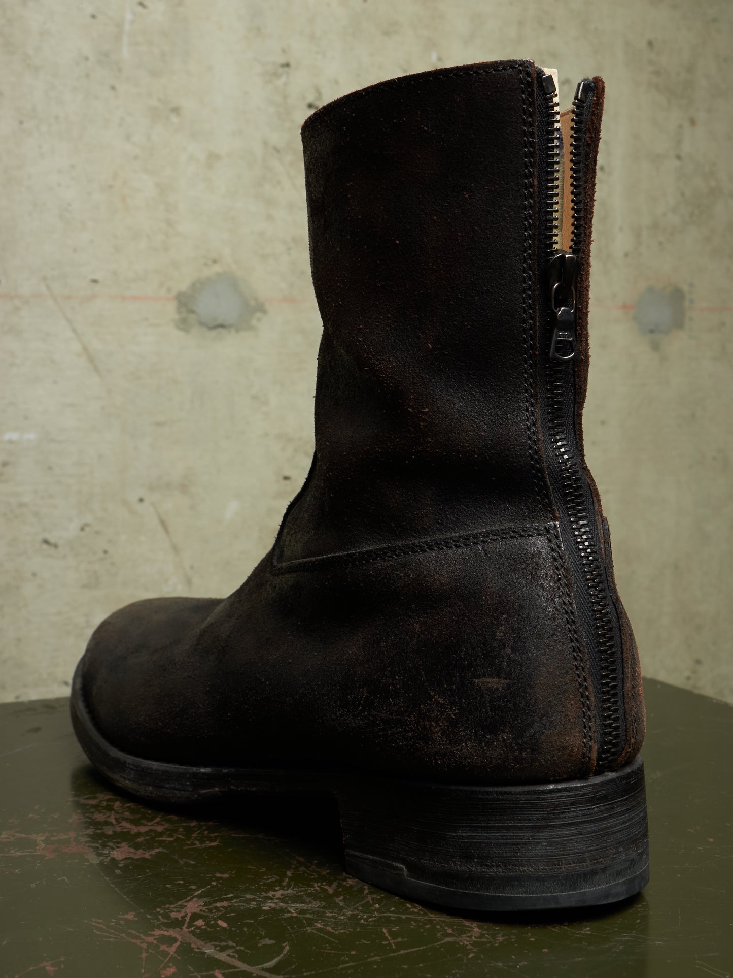 wjk by Jun Hashimoto 00s Dark Brown Reverse Cow Leather Back Zip Boots
