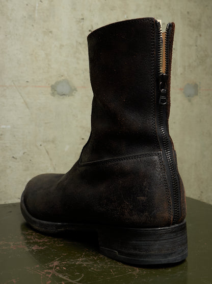 wjk by Jun Hashimoto 00s Dark Brown Reverse Cow Leather Back Zip Boots