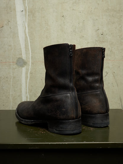 wjk by Jun Hashimoto 00s Dark Brown Reverse Cow Leather Back Zip Boots