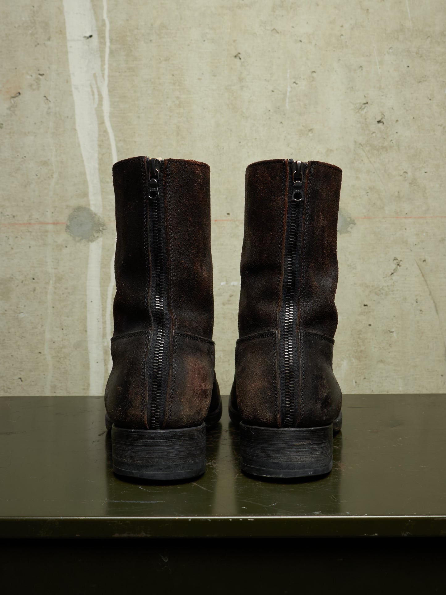 wjk by Jun Hashimoto 00s Dark Brown Reverse Cow Leather Back Zip Boots