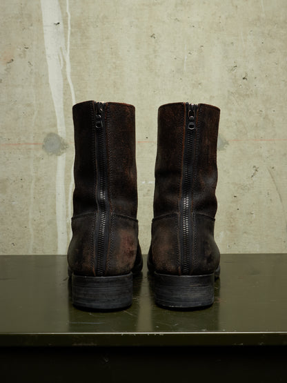 wjk by Jun Hashimoto 00s Dark Brown Reverse Cow Leather Back Zip Boots