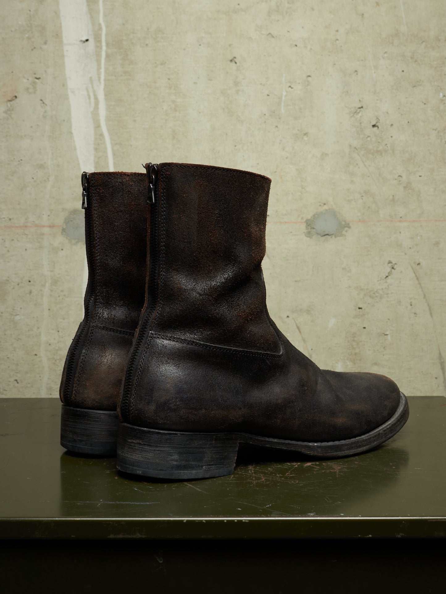 wjk by Jun Hashimoto 00s Dark Brown Reverse Cow Leather Back Zip Boots