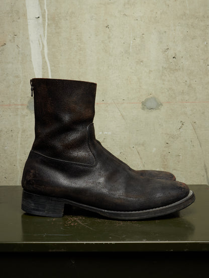 wjk by Jun Hashimoto 00s Dark Brown Reverse Cow Leather Back Zip Boots