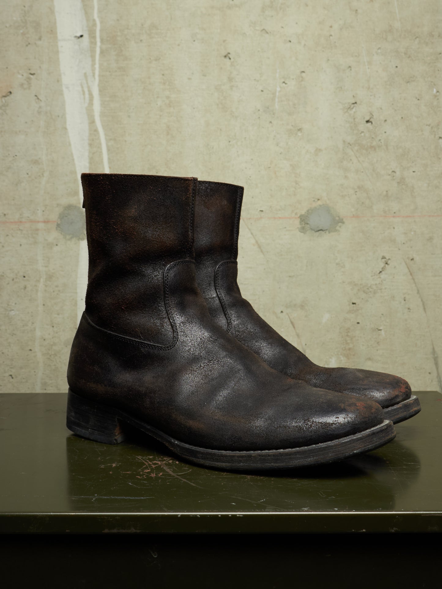 wjk by Jun Hashimoto 00s Dark Brown Reverse Cow Leather Back Zip Boots