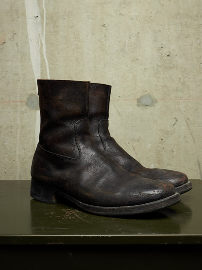wjk by Jun Hashimoto 00s Dark Brown Reverse Cow Leather Back Zip Boots