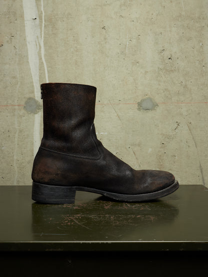 wjk by Jun Hashimoto 00s Dark Brown Reverse Cow Leather Back Zip Boots