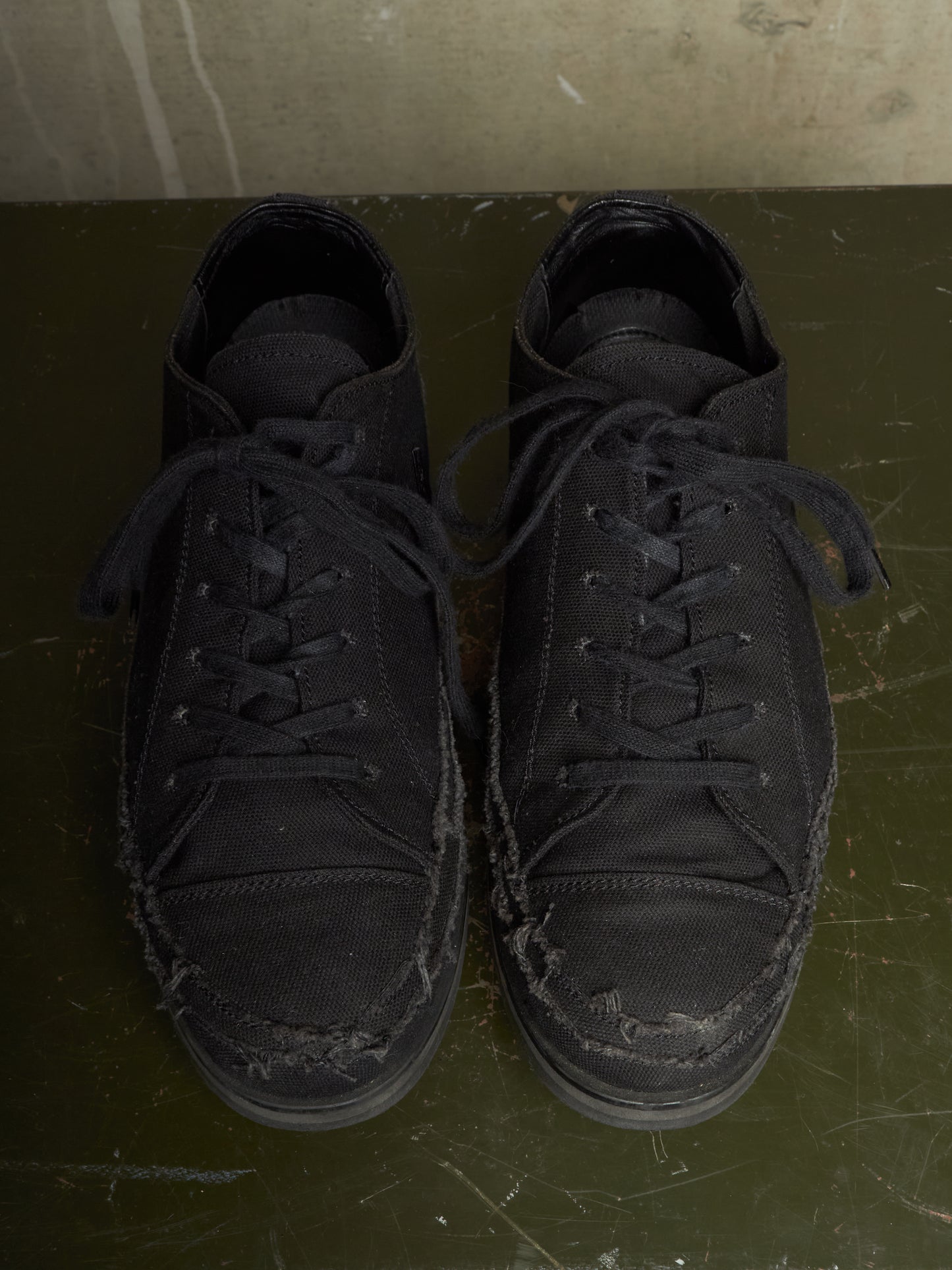 Yohji Yamamoto POUR HOMME AW21 Distressed Frayed Edge Cotton Canvas Sneakers