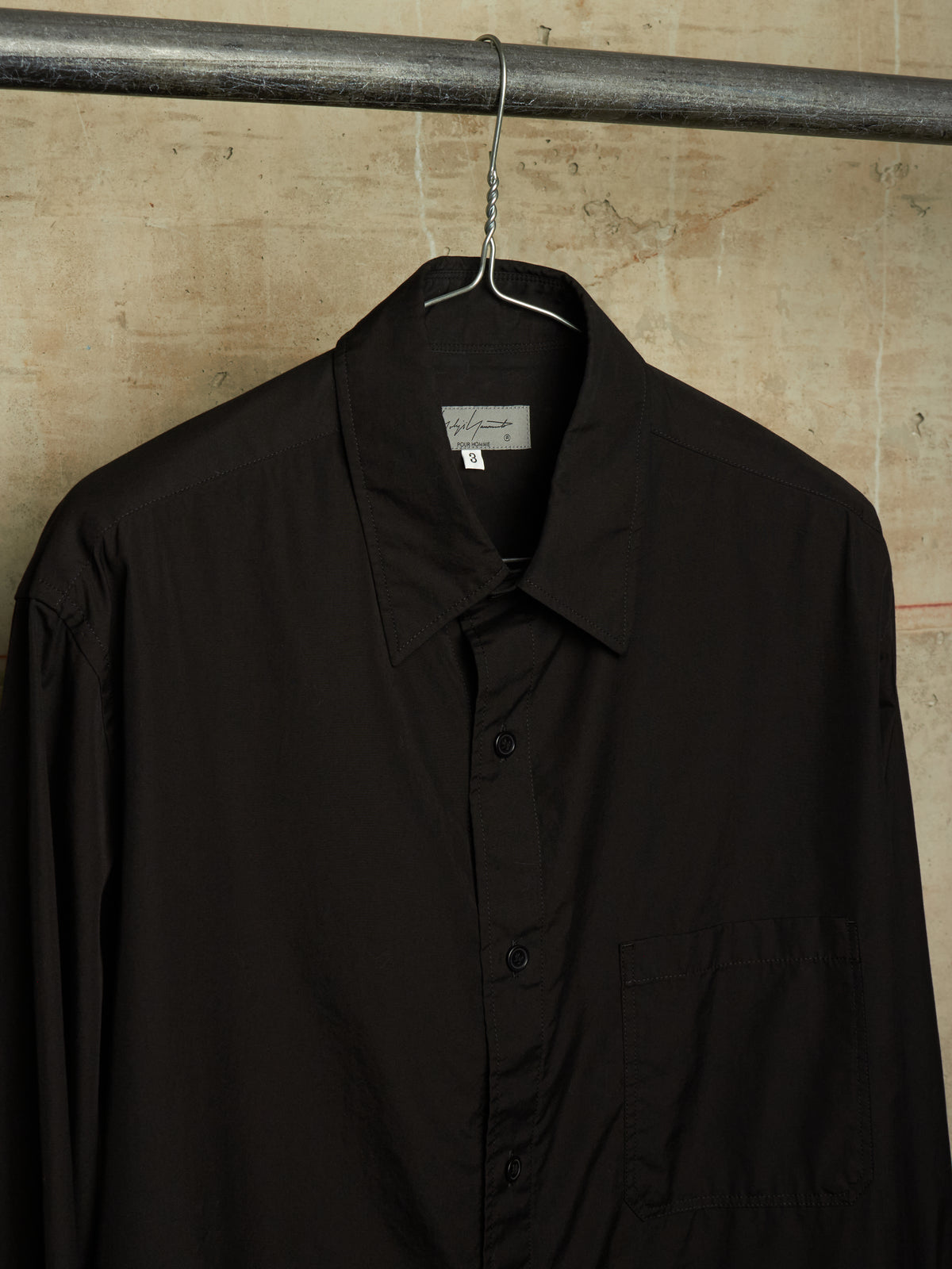 Yohji Yamamoto POUR HOMME AW25 Black Cotton Broadcloth Classic Big Shirt