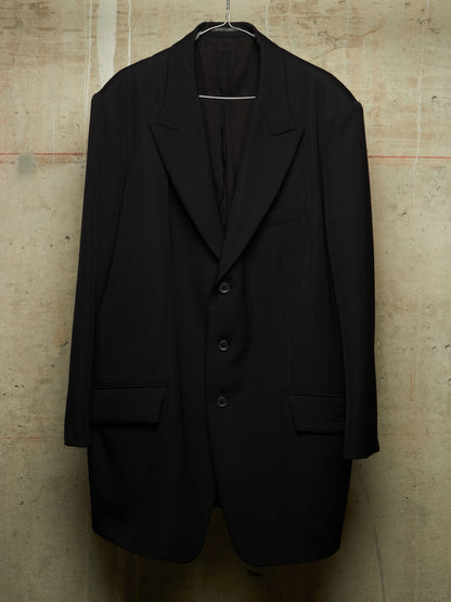 Yohji Yamamoto POUR HOMME AW25 Black Wool Army Gabardine Peak Lapel Oversized Blazer