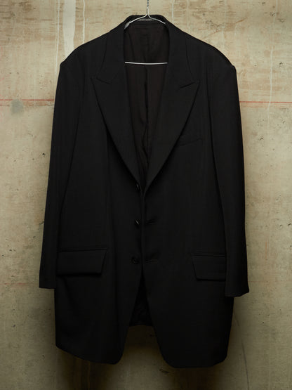 Yohji Yamamoto POUR HOMME AW25 Black Wool Army Gabardine Peak Lapel Oversized Blazer