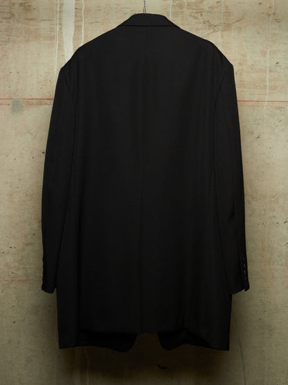 Yohji Yamamoto POUR HOMME AW25 Black Wool Army Gabardine Peak Lapel Oversized Blazer