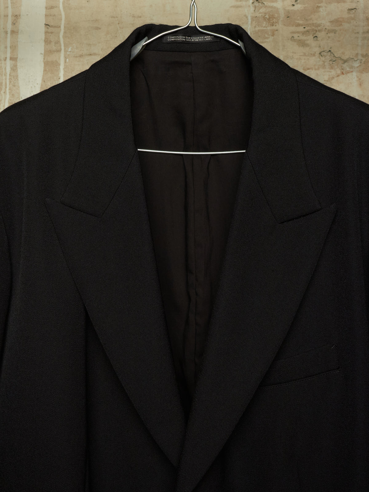 Yohji Yamamoto POUR HOMME AW25 Black Wool Army Gabardine Peak Lapel Oversized Blazer