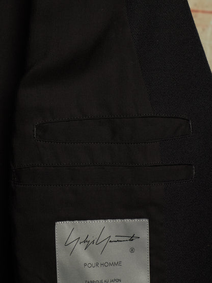 Yohji Yamamoto POUR HOMME AW25 Black Wool Army Gabardine Peak Lapel Oversized Blazer