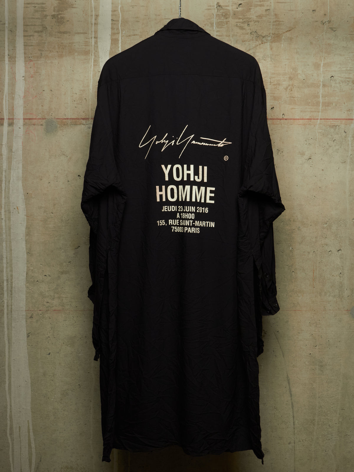 Yohji Yamamoto POUR HOMME SS17 Black Crinkle Effect Staff Member Longline Shirt