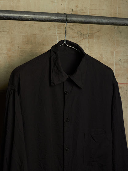 Yohji Yamamoto POUR HOMME SS17 Black Crinkle Effect Staff Member Longline Shirt