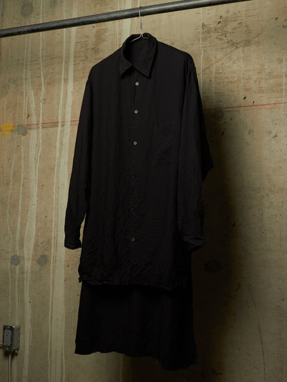 Yohji Yamamoto POUR HOMME SS17 Black Crinkle Effect Staff Member Longline Shirt