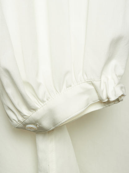 Yohji Yamamoto POUR HOMME SS26 White Cotton Broadcloth Gathered Sleeve Stand Collar Blouse